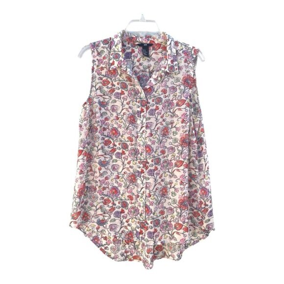 H&M Women’s Floral Print Semi Sheer Sleeveless Button-Down Top Size 10 - Picture 7 of 8